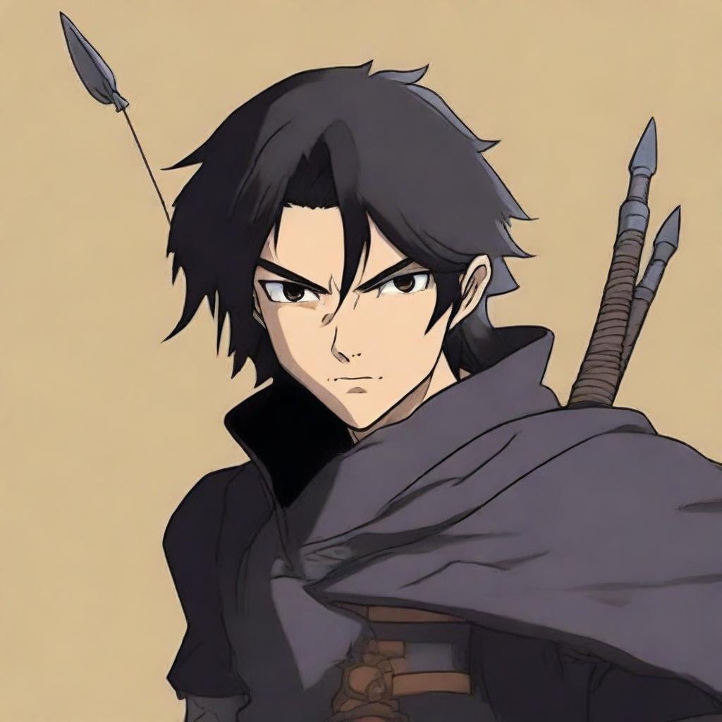 This is a high-quality anime-style image of a human man with caramel skin, chocolate brown eyes, and black hair