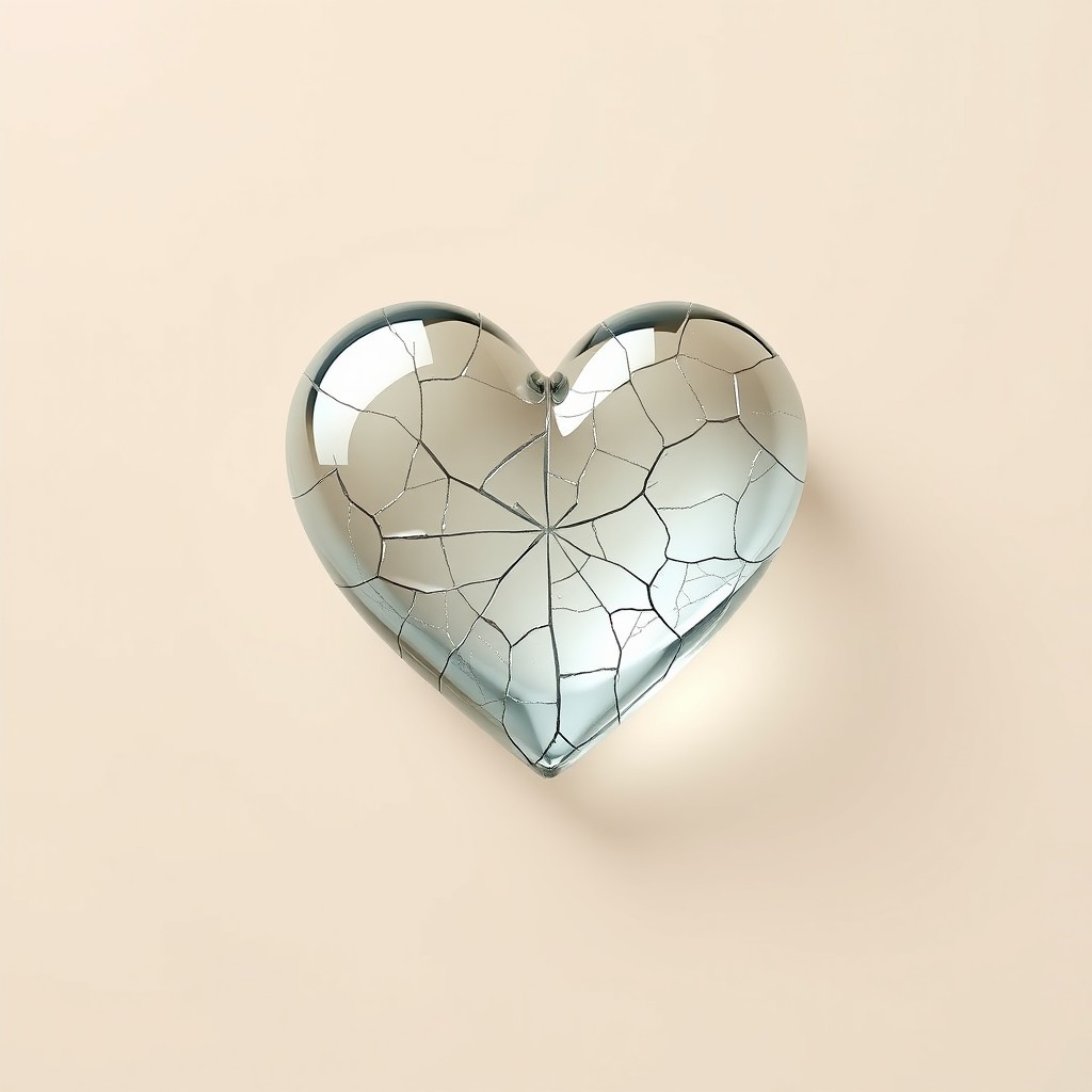 An ebook cover featuring a stunning cracked glass heart in the center, showcasing intricate fractures and reflections that catch the light beautifully