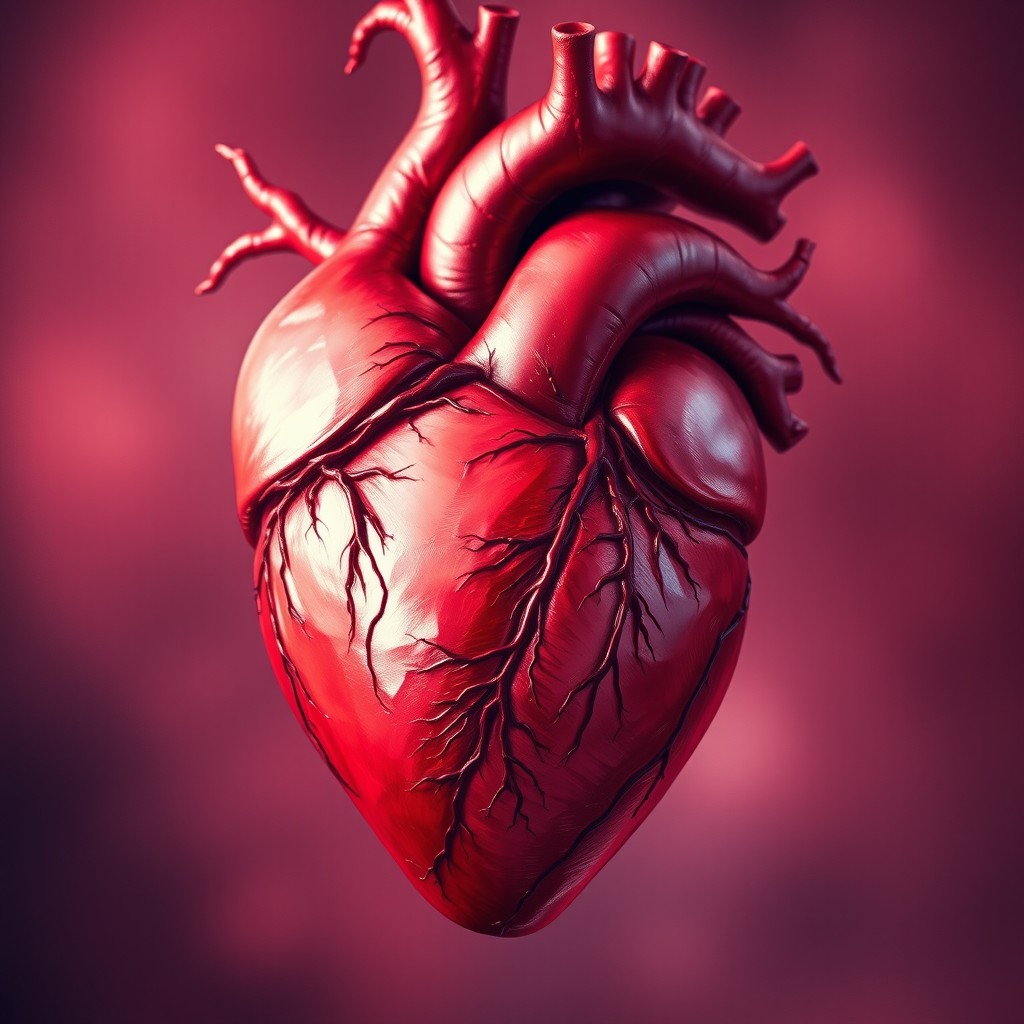 A beautifully intricate rendering of a heart, showcasing its anatomical structure with vibrant colors and detailed textures