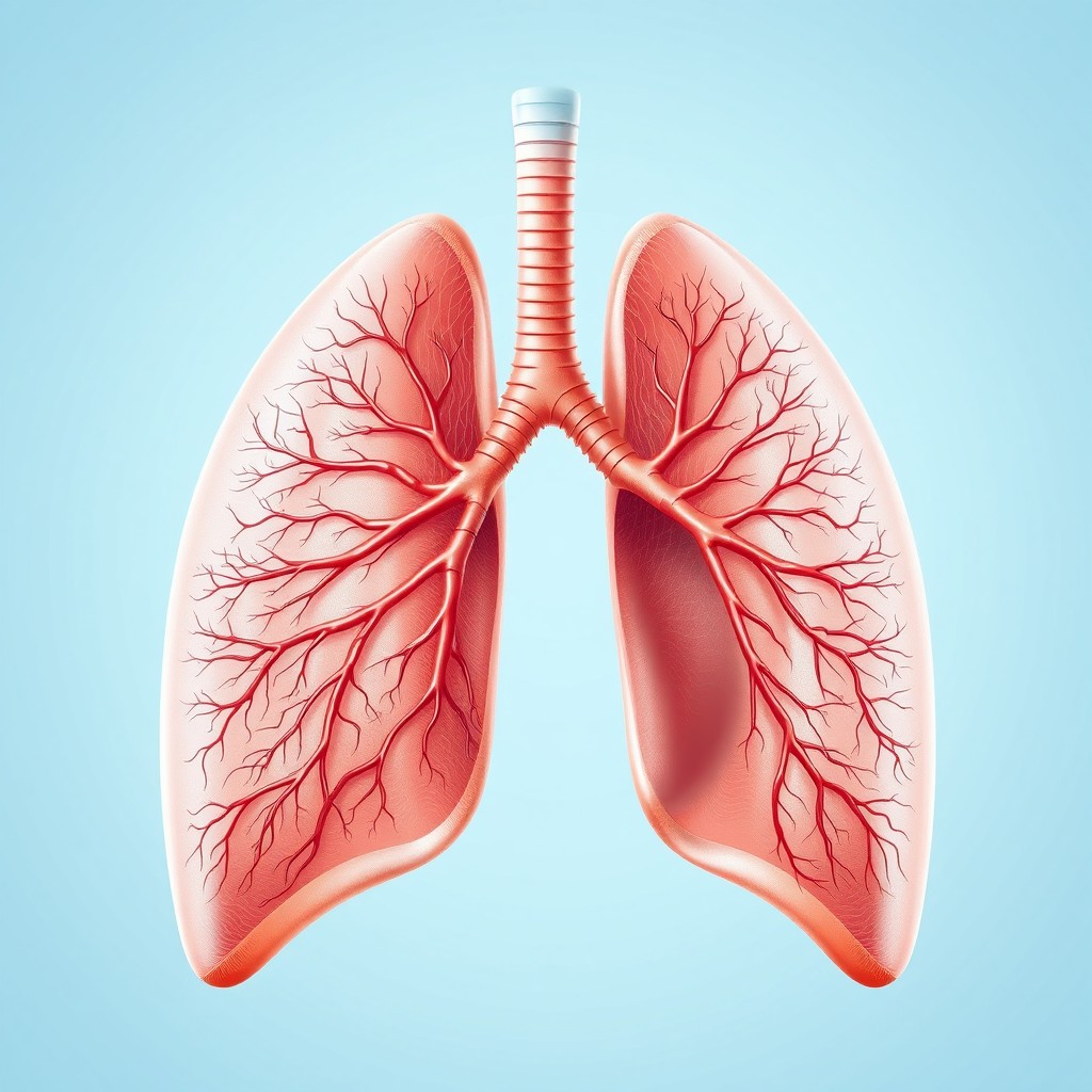 A detailed anatomical illustration of human lungs showcasing their structure with all lobes clearly labeled