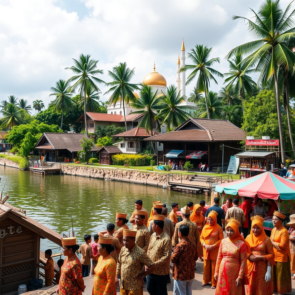 An immersive cultural scene of Brunei Darussalam showcasing the vibrant traditions and practices of this Southeast Asian nation