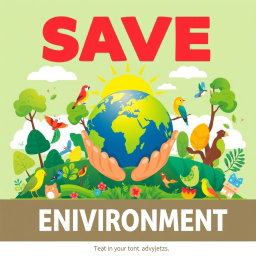 A vibrant digital poster promoting environmental awareness with the message 'Save Environment'