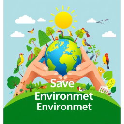A vibrant digital poster promoting environmental awareness with the message 'Save Environment'