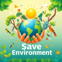 A vibrant digital poster promoting environmental awareness with the message 'Save Environment'
