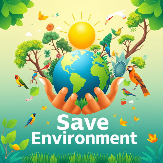 A vibrant digital poster promoting environmental awareness with the message 'Save Environment'