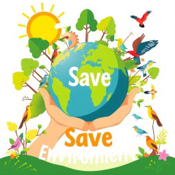 A vibrant digital poster promoting environmental awareness with the message 'Save Environment'