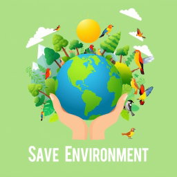 A vibrant digital poster promoting environmental awareness with the message 'Save Environment'
