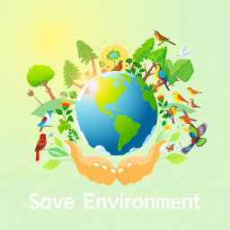 A vibrant digital poster promoting environmental awareness with the message 'Save Environment'