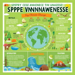 A captivating poster presentation aimed at spreading environmental awareness, focusing on key environmental issues such as climate change, pollution, deforestation, and plastic waste
