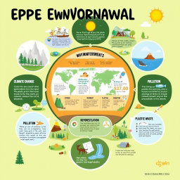 A captivating poster presentation aimed at spreading environmental awareness, focusing on key environmental issues such as climate change, pollution, deforestation, and plastic waste