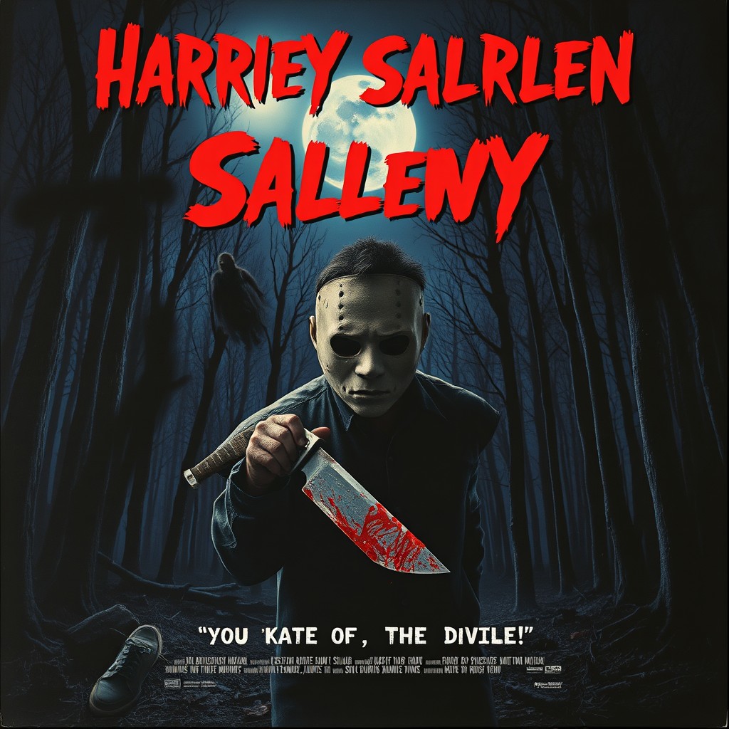 A chilling slasher movie poster featuring a dark, ominous forest background with a full moon illuminating the night sky