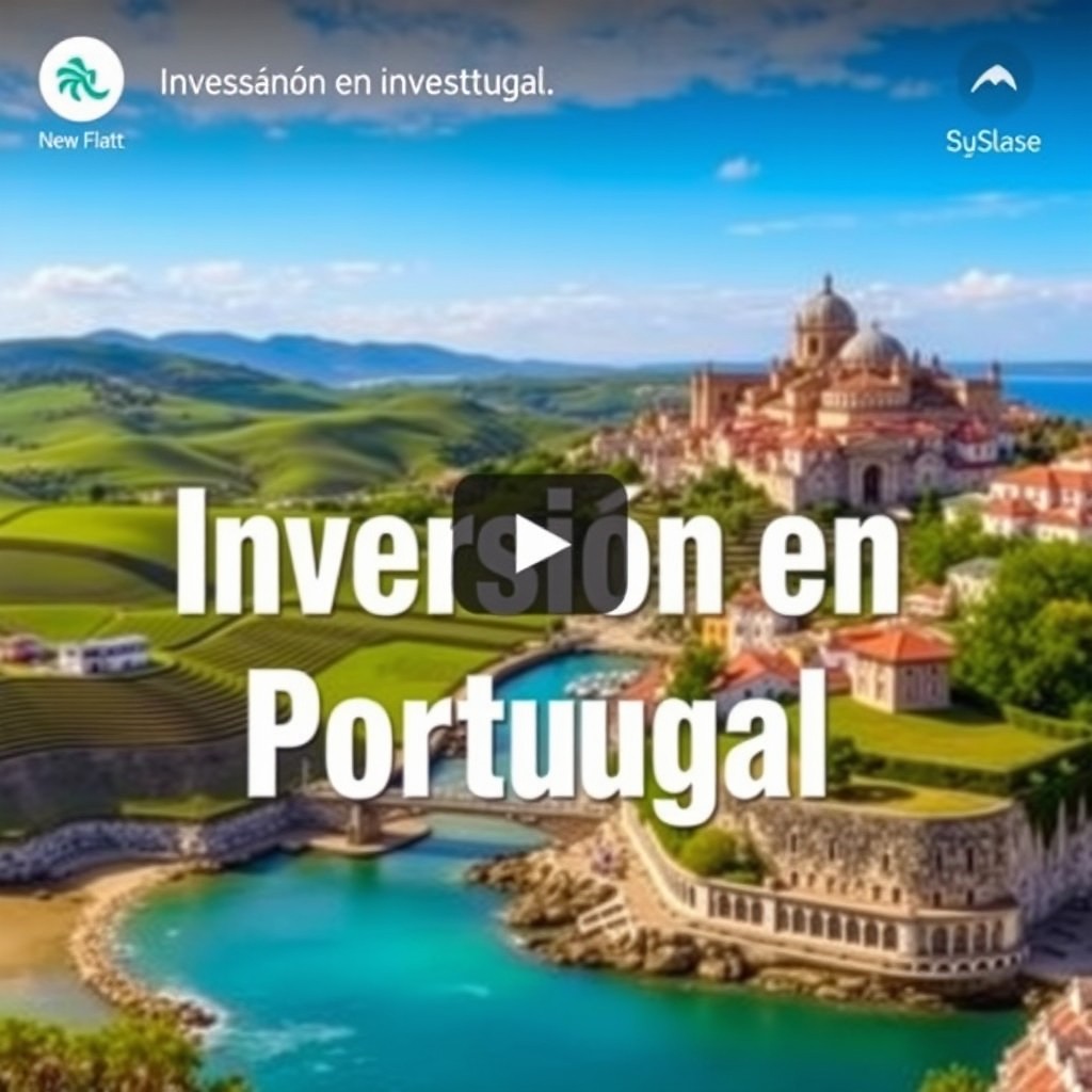A visually appealing thumbnail for a video about investment in Portugal, featuring a scenic view of Portugal's picturesque landscapes such as rolling hills, a beautiful coastline, or historical architecture