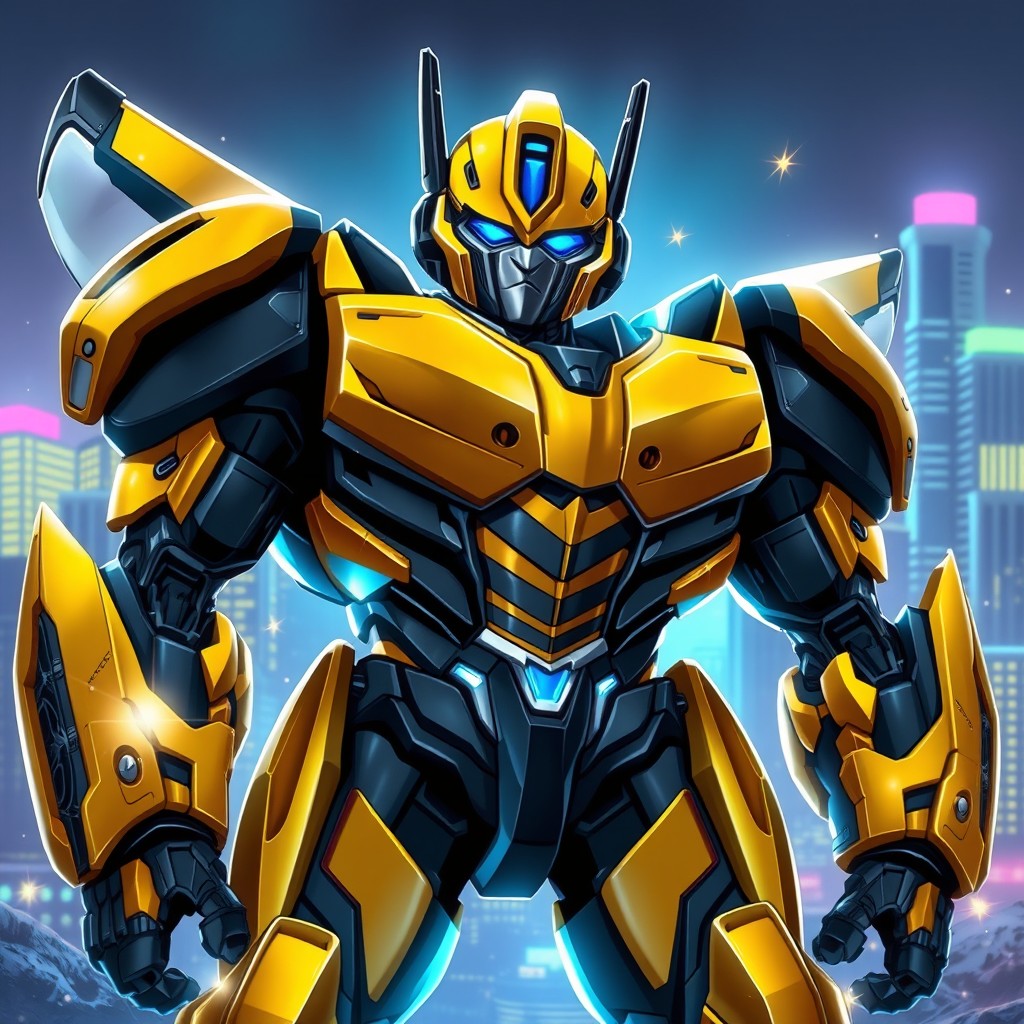 An artistic rendition of Bumblebee as a Prime, showcasing a fusion of an Autobot warrior and a charismatic leader