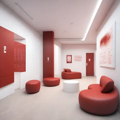 The minimalist design of the clinic's waiting area was inspired by the concept of blood group antigens.
