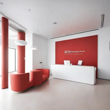 The minimalist design of the clinic's waiting area was inspired by the concept of blood group antigens.