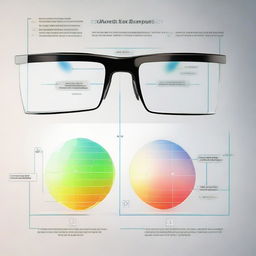 A graphic visualization illustrating the science behind smart eyeglass lenses, showcasing technology, light refraction principles, focus adjustment, and data transmission.