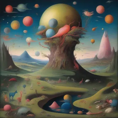 The artist's masterpiece depicted a surreal landscape with fantastical creatures living in the outmost reaches of the universe.