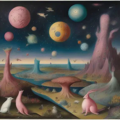 The artist's masterpiece depicted a surreal landscape with fantastical creatures living in the outmost reaches of the universe.
