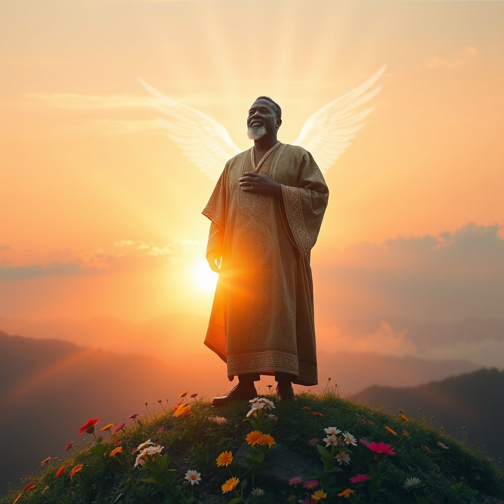 A captivating scene inspired by the idea of divine anointing and spiritual empowerment, featuring lush landscapes drenched in warm, golden light