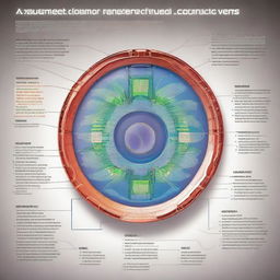 A detailed representation of the science behind smart contact lenses, showing integrated circuits for data collection, storage, and transmission, along with principles of light refraction.