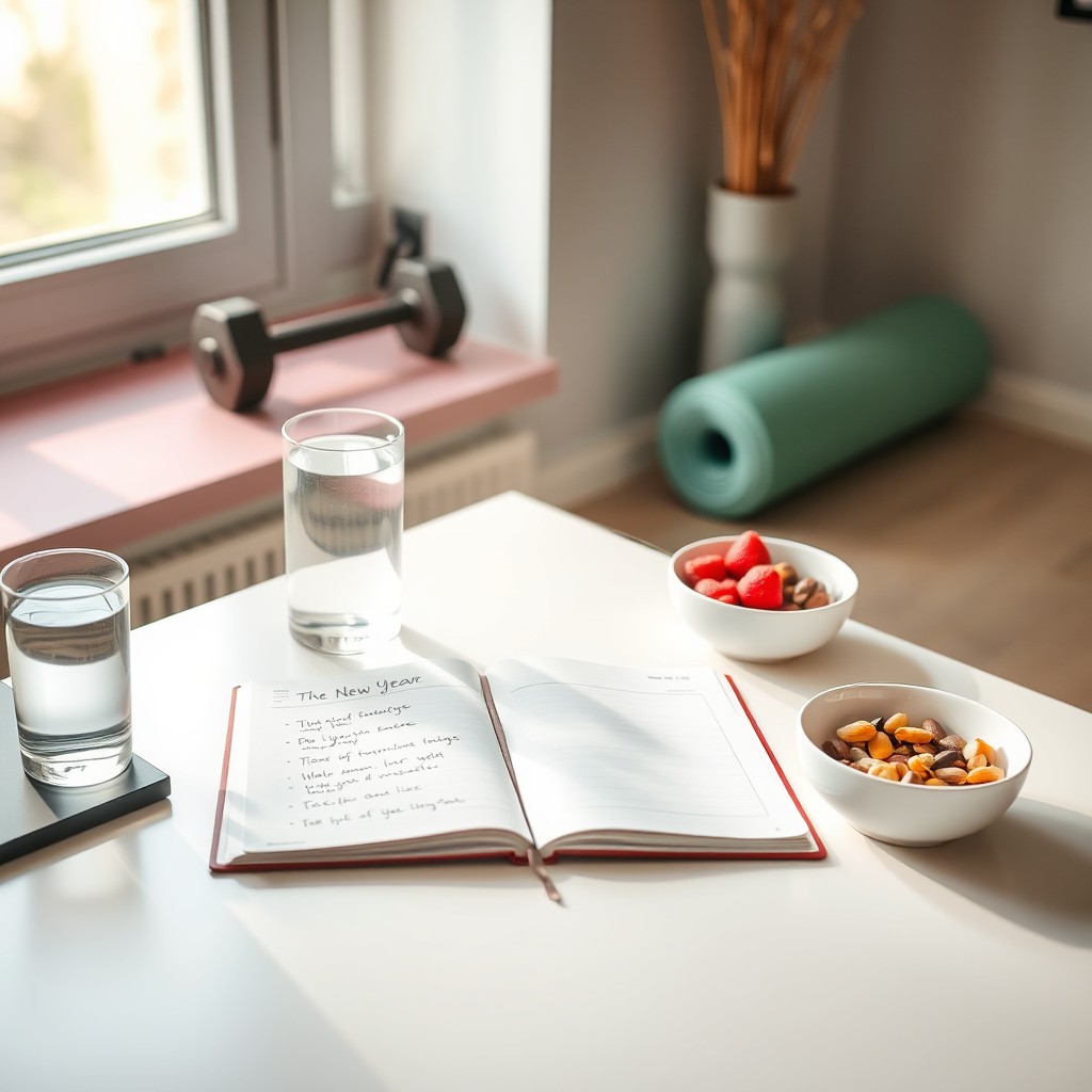 A clean and inspiring image representing themes of planning, motivation, productivity, and fitness