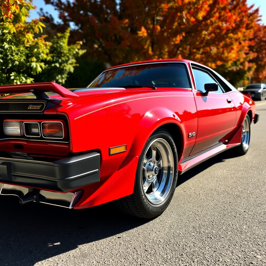 A stunning 1979 Ford Mercury Capri in a striking rojo and negro color scheme