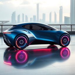 A sleek and futuristic concept car prototype designed for the year 2030