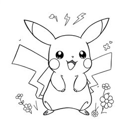 A cute Pikachu line art illustration designed for coloring