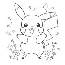 A cute Pikachu line art illustration designed for coloring