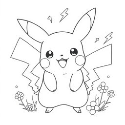 A cute Pikachu line art illustration designed for coloring