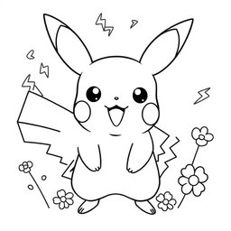 A cute Pikachu line art illustration designed for coloring