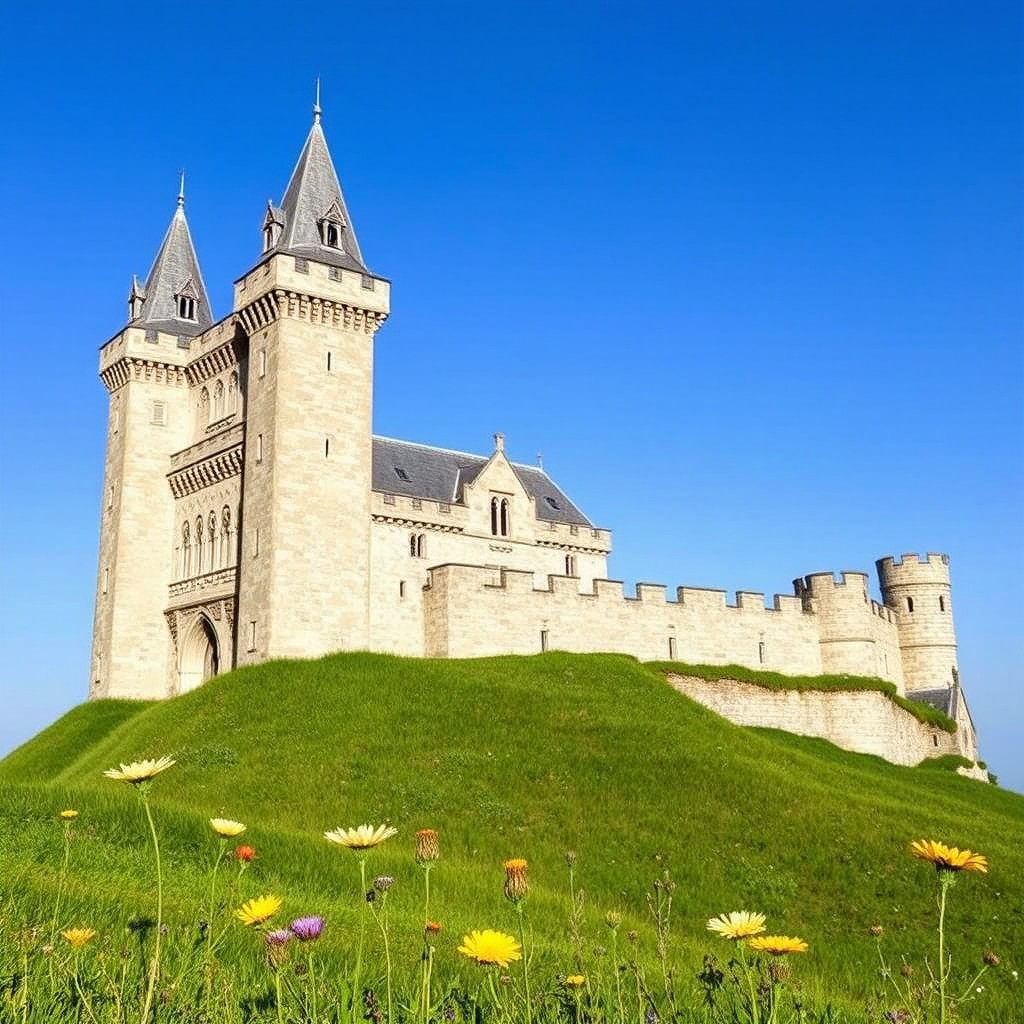 Majestic Medieval Castle Against a Clear Blue Sky