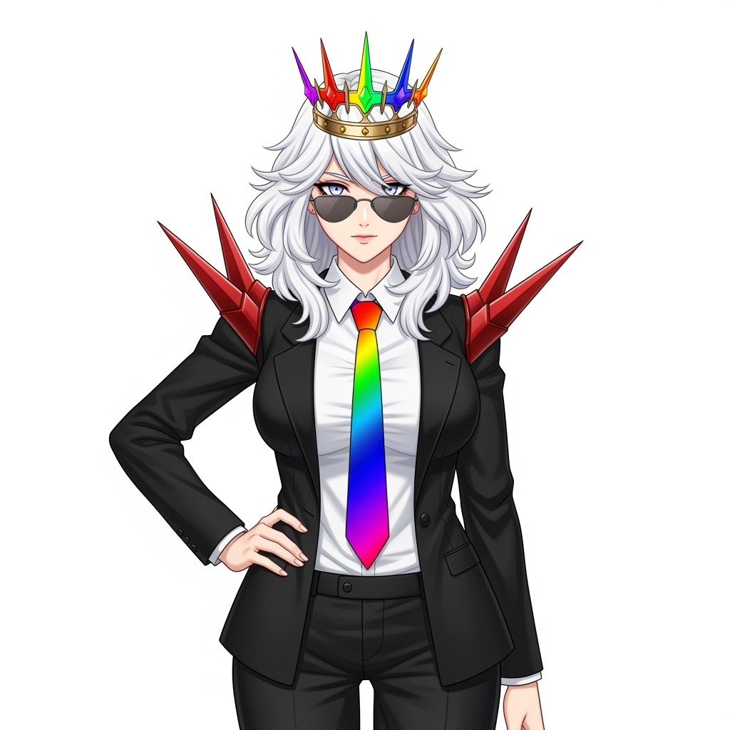 A captivating female character named THUNDERX131621 with rare pure long white, fluffy hair that has a slightly tousled and wavy texture, showcasing a medium length
