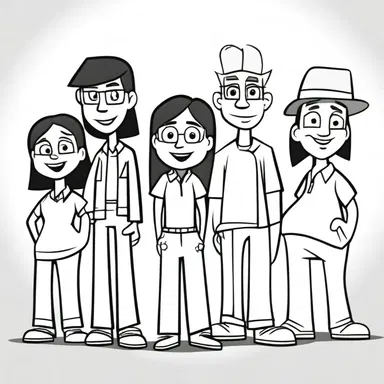 The characters in the cartoon were drawn with rectilinear features to give a modern and simplistic look.