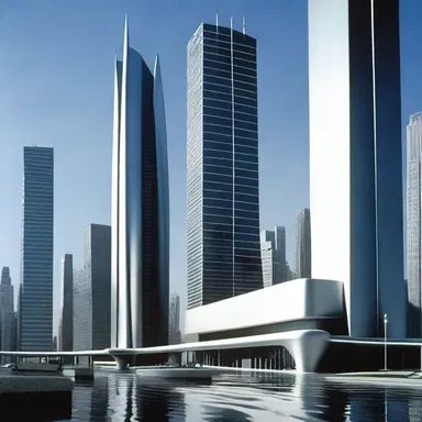 The movie's futuristic setting featured sleek and rectilinear buildings that added to the overall aesthetic.