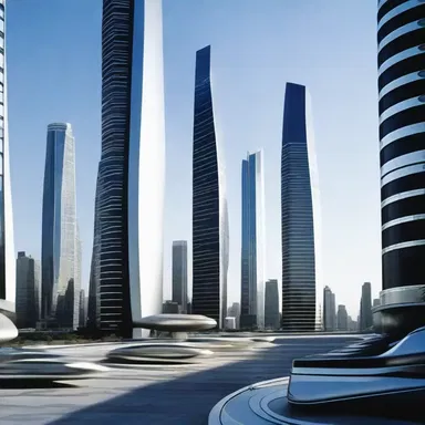 The movie's futuristic setting featured sleek and rectilinear buildings that added to the overall aesthetic.