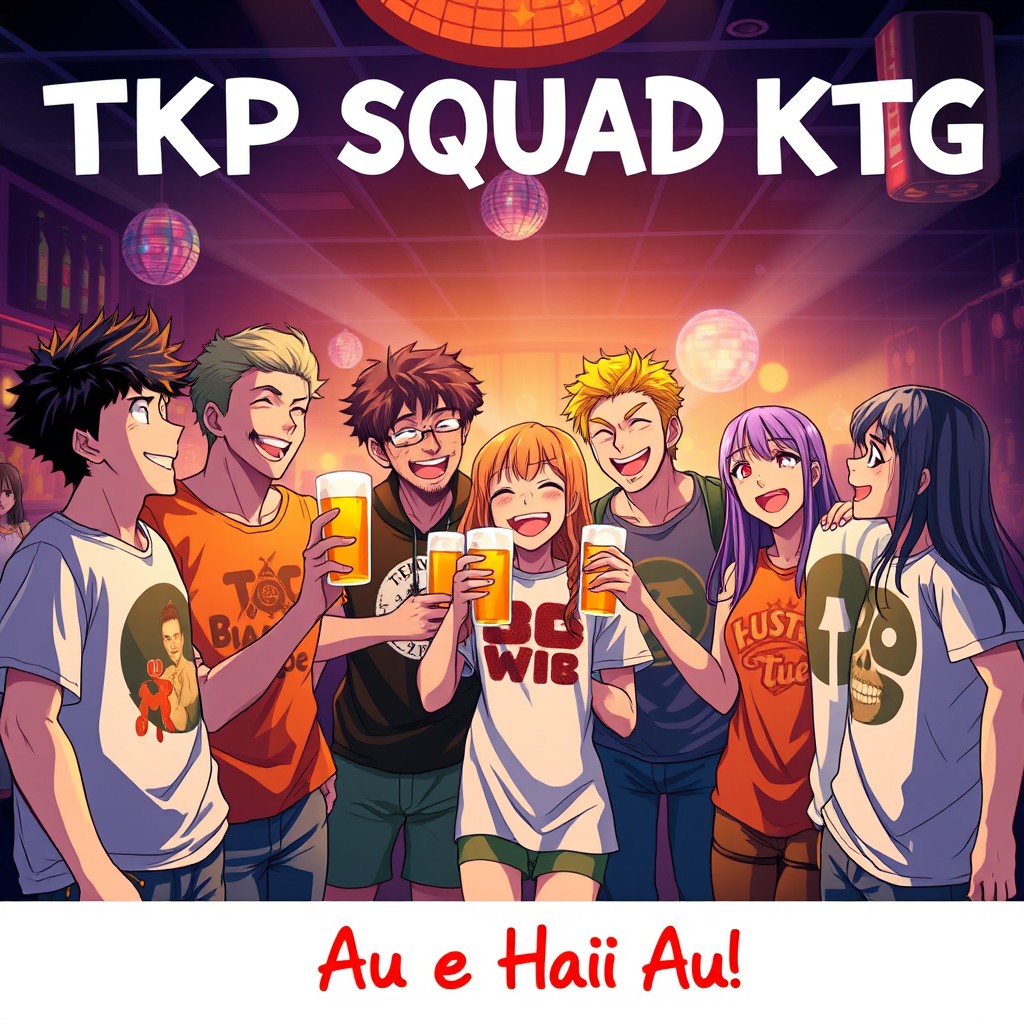 An anime poster featuring a group of 8 people, consisting of 6 men and 2 women, gathered together in a lively disco club during the night