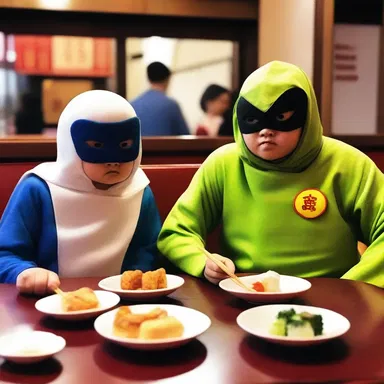 As the superhero duo battled the evil villains, they took a quick break to devour some delicious dim sum at their favorite Chinese restaurant.