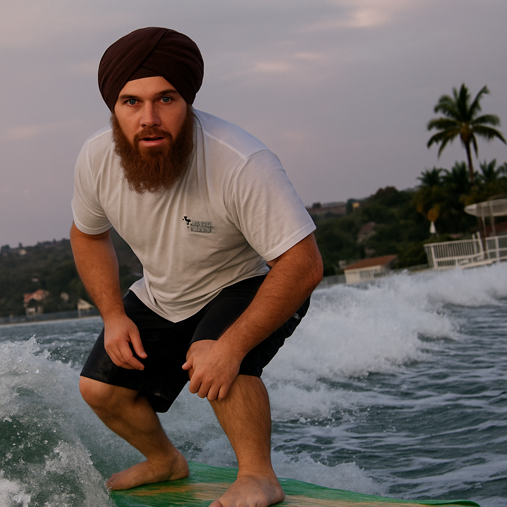 Create a photo of this man with a turban on his head