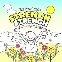 An engaging and delightful coloring page for kids based on the message "The Lord is my strength and my song