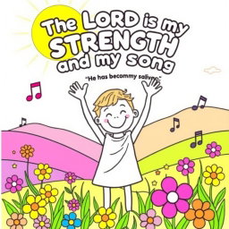 An engaging and delightful coloring page for kids based on the message "The Lord is my strength and my song