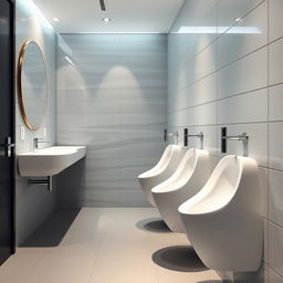 A modern restroom design featuring elongated urinals specifically designed for women, highlighting an innovative approach to restroom accessibility