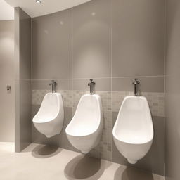 A modern restroom design featuring elongated urinals specifically designed for women, highlighting an innovative approach to restroom accessibility