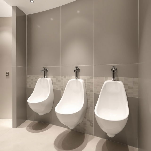 A modern restroom design featuring elongated urinals specifically designed for women, highlighting an innovative approach to restroom accessibility