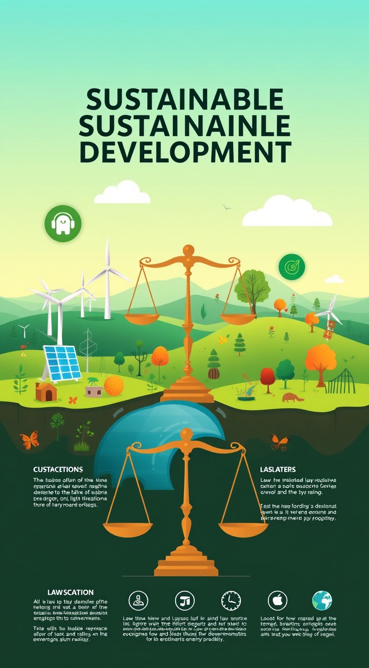 A visually engaging infographic depicting the concept of sustainable development and environmental laws