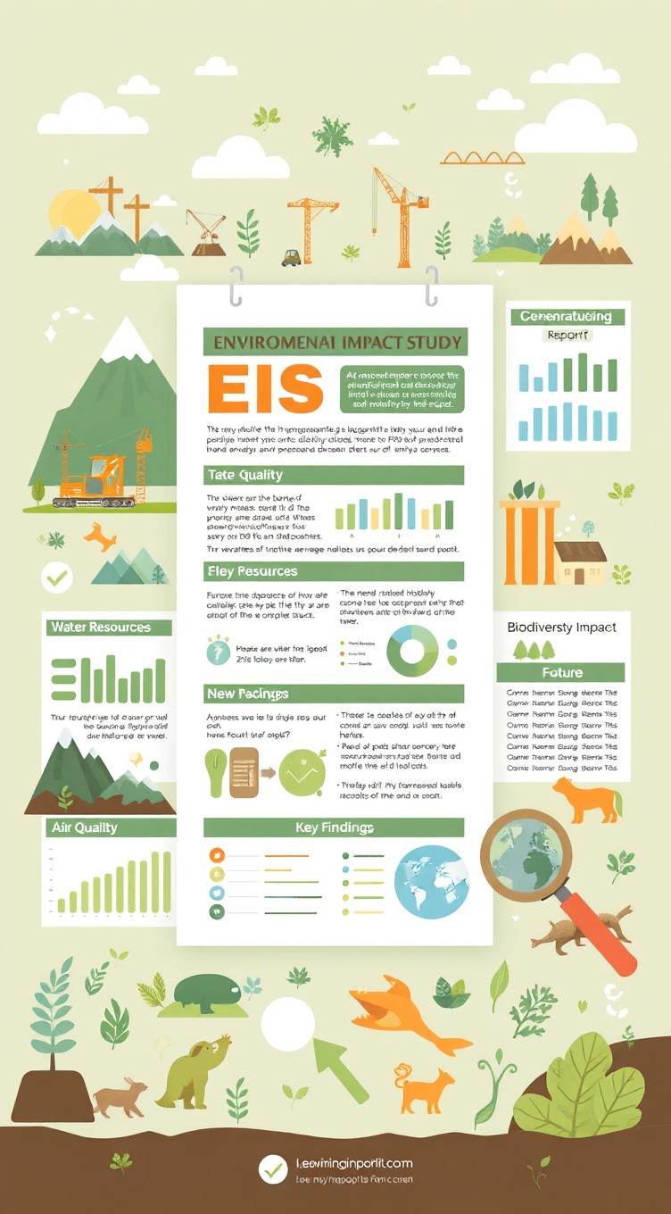 A detailed and informative illustration of an Environmental Impact Study (EIS) report