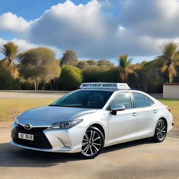 A silver Toyota Xli car with a custom 'BOY' number plate. The car is parked against a clear, sunny day backdrop.