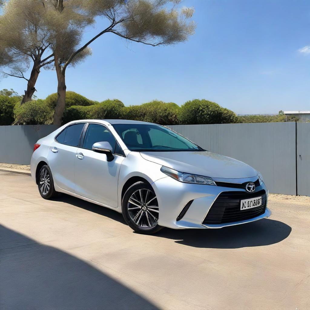 A silver Toyota Xli car with a custom 'BOY' number plate. The car is parked against a clear, sunny day backdrop.