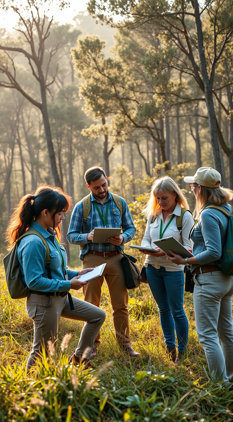A dynamic scene depicting the environmental impact assessment process in action