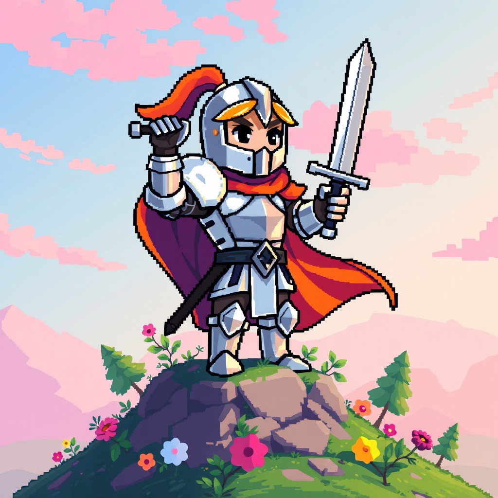 Vibrant Pixel Art Knight Design | 8-Bit Fantasy Character